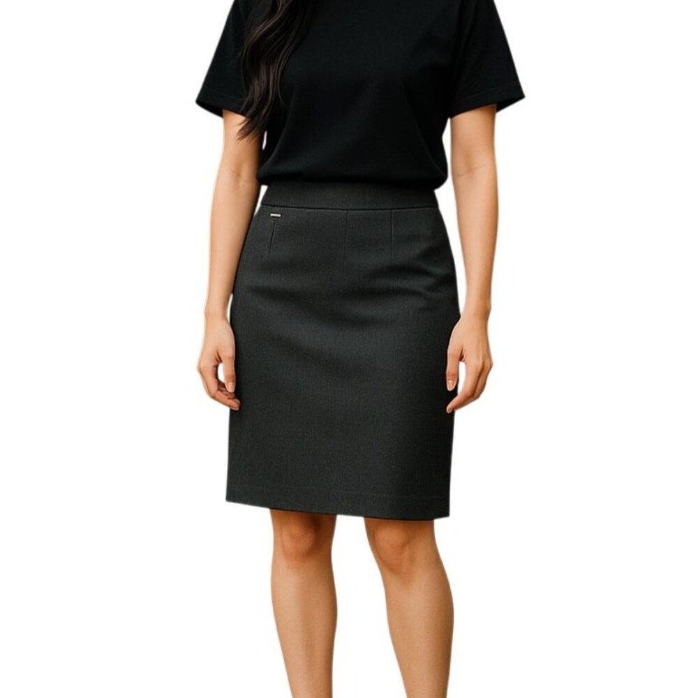 Calvin Klein Pencil Straight Skirt Gray Flat Front Zip Back‎ Slit Office Size 2